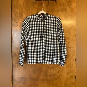 Sezane gingham top with scalloped hems